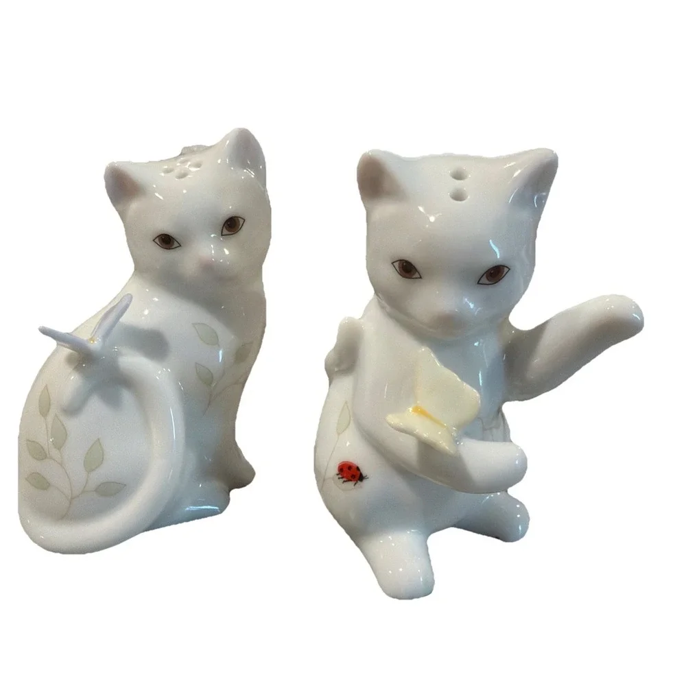 Lenox Butterfly Meadow Figural Kitten Salt and Pepper Set NWOB